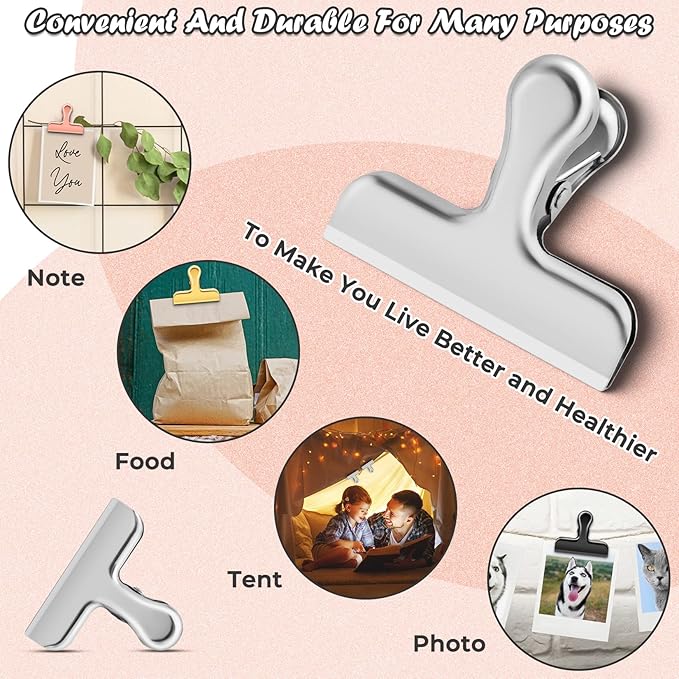 12 Pack Silver Chip Clips - Round, Smooth Edge Air Tight Seal for Food Packages, Snack Bag Clips for Office Kitchen Home