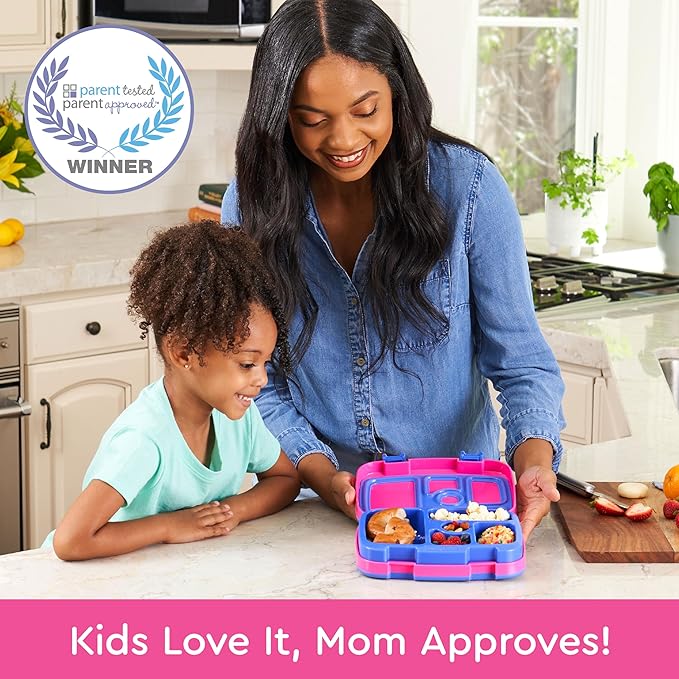 Bentgo Kids Bento-Style 5-Compartment Leak-Proof Lunch Box - Ideal Portion Sizes for Ages 3 to 7 - Durable, Drop-Proof, Dishwasher Safe, BPA-Free, & Made with Food-Safe Materials (Fuchsia)