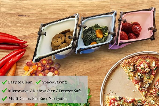 Reusable Food Bag Silicone Storage Dishwasher Safe Easy Dry Bags Food Bunker Flat Bottom Freezer Bags No Pop Open Stand-Up Snack & Sandwich Bags Reusable Ziplock Silicone Sous Vide Bag
