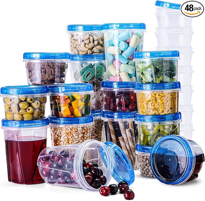 RFAQK 48 PCS Freezer Storage Containers with Twist Top Lids-(32OZ & 16OZ) 24 Plastic Deli Containers with 24 Screw Lids-Soup Freezer Containers for Meal Prep Reusable Box, Lunch and Gym
