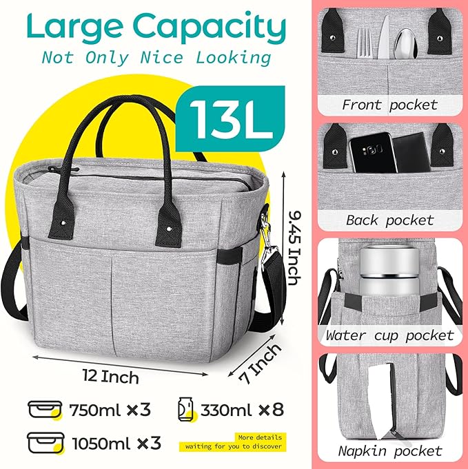 KIPBELIF Cute&Classy Roomy Insulated Lunch Bags for Women - Stylish & Functional Large Tote Adult Lunch Box for Working & Picnic