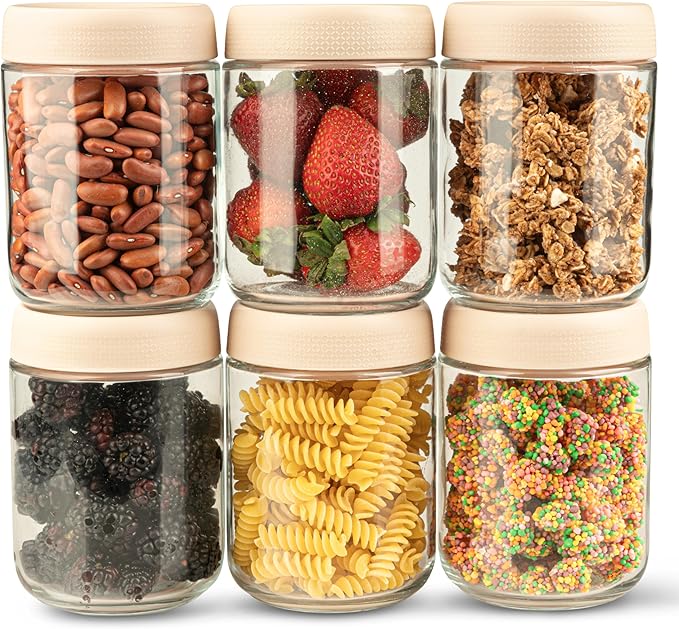C&O ESSENTIALS 16 oz Glass Mason Jars with Airtight Lids - Wide Mouth Canning Jars for Food Storage, Meal Prep, Overnight Oats, Preserving, Pickling (6-Pack) (Blue)