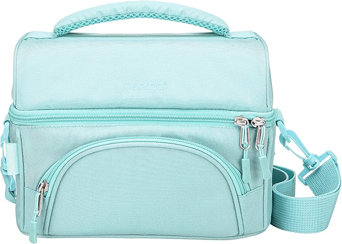 Bentgo Deluxe Lunch Bag - Durable and Insulated Lunch Tote with Zippered Outer Pocket, Internal Mesh Pocket, Padded & Adjustable Straps, & 2-Way Zippers - Fits Most Lunch Boxes (Coastal Aqua)