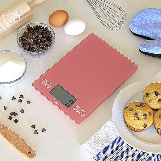 Escali Arti Glass Food Scale Digital Countertop Kitchen, Baking and Cooking Scale with Nutrition and Calorie Counter, 15-Pound Capacity, 9" x 6.5" x .75", Desert Rose