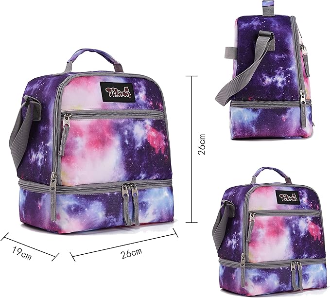 Tilami Lunch Bags Insulated Adjustable Strap Zipper, Two Compartments Cooler Bags, Bento Bags for Kids Toddlers (Purple)