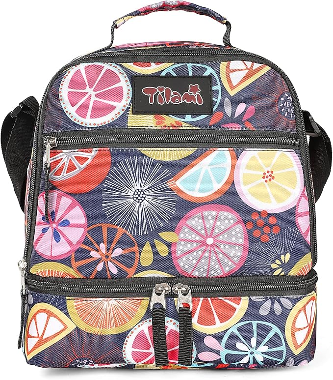 Tilami Lunch Bags Insulated Adjustable Strap Zipper, Water-Resistant Cooler Bags, Bento Bags for Kids Toddlers, Lemon