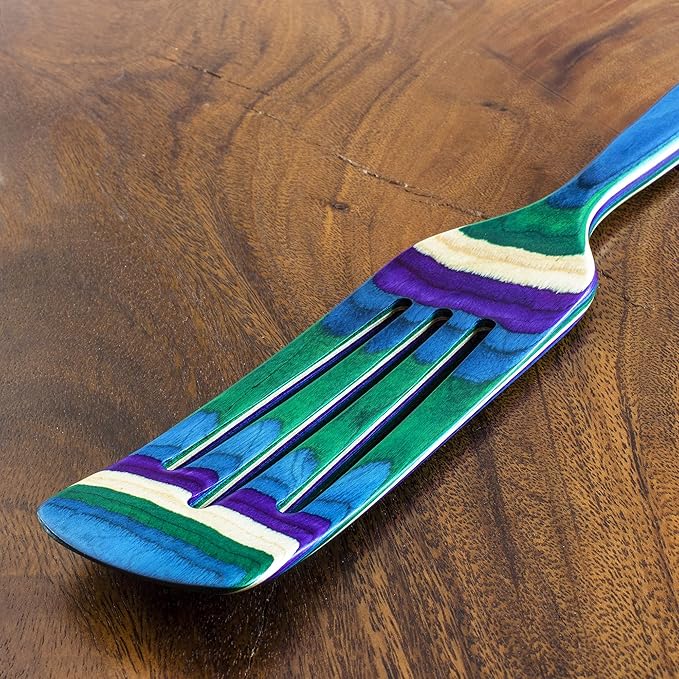 Baltique Mumbai Collection 13" Wooden Spurtle Spatula – Colorful Birch Wood Cooking Utensil, Nonstick Safe, Versatile Stirring & Serving Tool