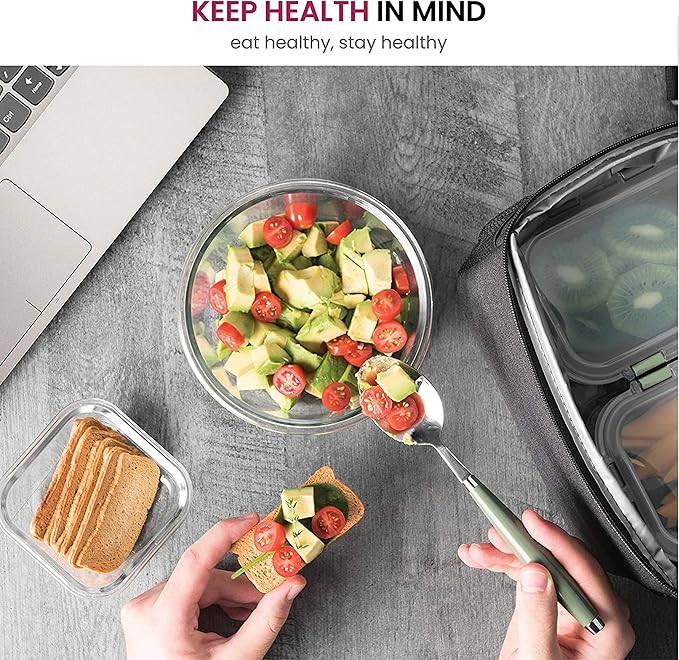 FineDine 12 Piece Glass Storage Containers with Lids - Leak Proof, Dishwasher Safe Glass Food Storage Containers for Meal Prep or Leftovers, Red