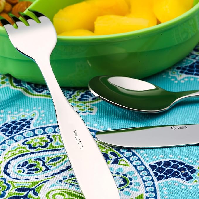Kids Silverware Set, 18/10 Stainless Steel 12 Piece Cutlery Set with 4 Forks, 4 Spoons, 4 Small Knives, Toddler Metal Travel Utensils with Case, Child Safe Flatware, Dishwasher Safe, 1 Set