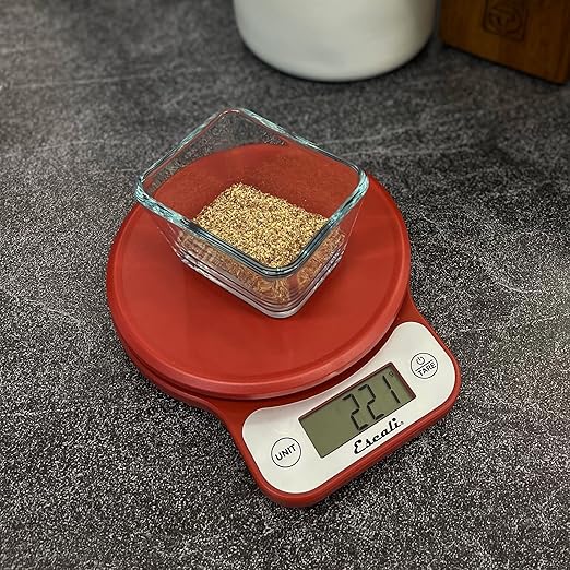 Escali Telero Digital Food Scale, Multi-Functional Kitchen Scale, Precise Weight Measuring and Portion Control, 7.62 x 6.1 x 1.28 inches, Red (T136)