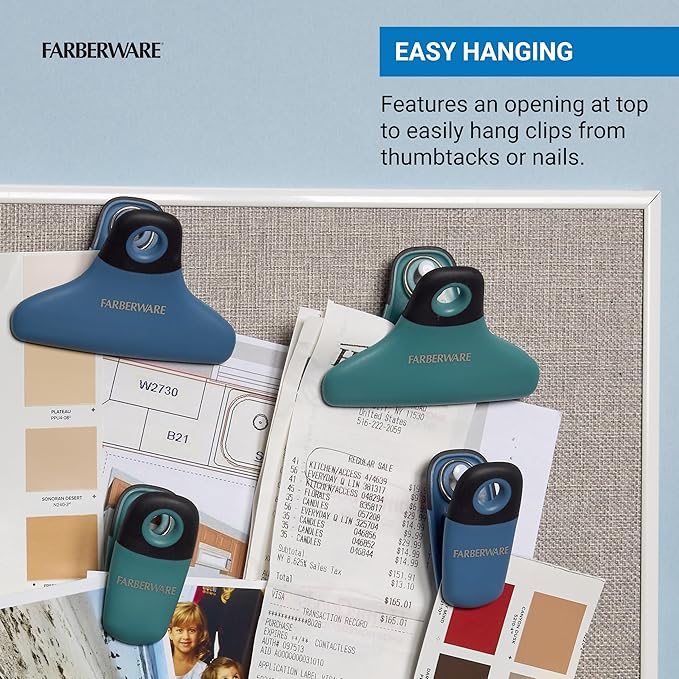 FARBERWARE Professional 4 Piece Bag Clip Set Durable, Versatile, and Stylish Blue and Green