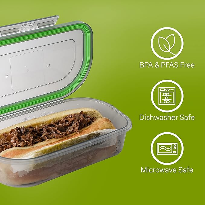 Half-Sized To-Go Single Compartment Container, 8" X 5" X 2-1/2", Reusable, Microwave Safe, NSF Certified, Smoke/Green