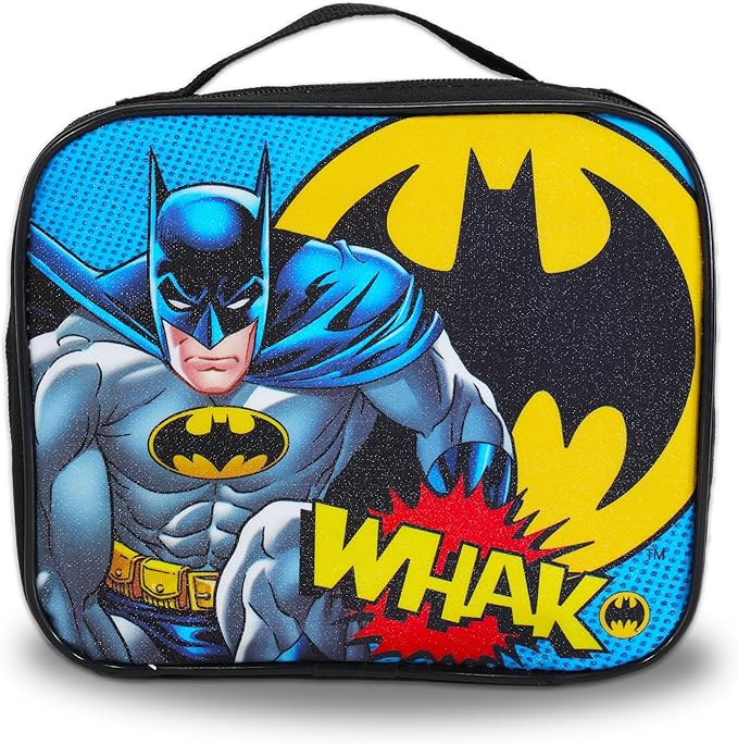 Batman Backpack and Lunch Box Bundle Set ~ Deluxe 16" Batman Backpack for Boys Kids with Insulated Lunch Bag and Stickers (Batman School Supplies)