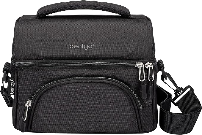 Bentgo® Deluxe Lunch Bag - Durable and Insulated Lunch Tote with Zippered Outer Pocket, Internal Mesh Pocket, Padded & Adjustable Straps, & 2-Way Zippers - Fits Most Lunch Boxes (Carbon Black)