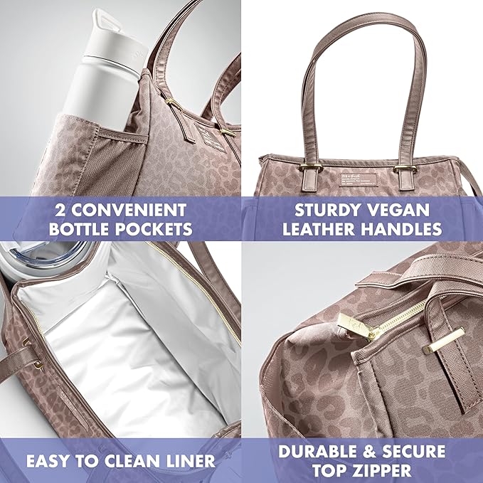 Fit & Fresh Lunch Bag For Women, Insulated Womens Lunch Bag For Work, Stain-Resistant, Lightweight, Large Lunch Box For Women With Lunch Container, Zipper, Copley Lunch Kit, Mocha Feline Fine