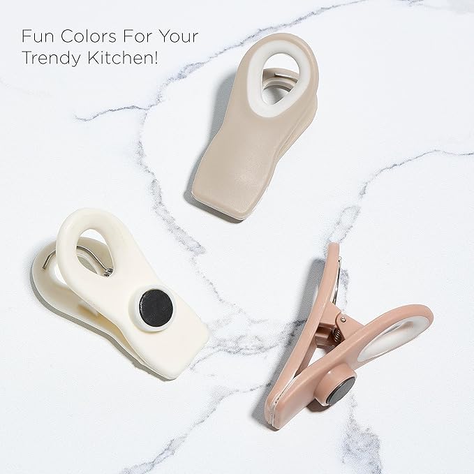 COOK WITH COLOR Bag Clips with Magnet- Food Clips, Chip Clips, Bag Clips for Food Storage with Airtight Seal Grip for Bread Bags, Snack Bags and Food Bags (Beige and Pink, Pack of 10)
