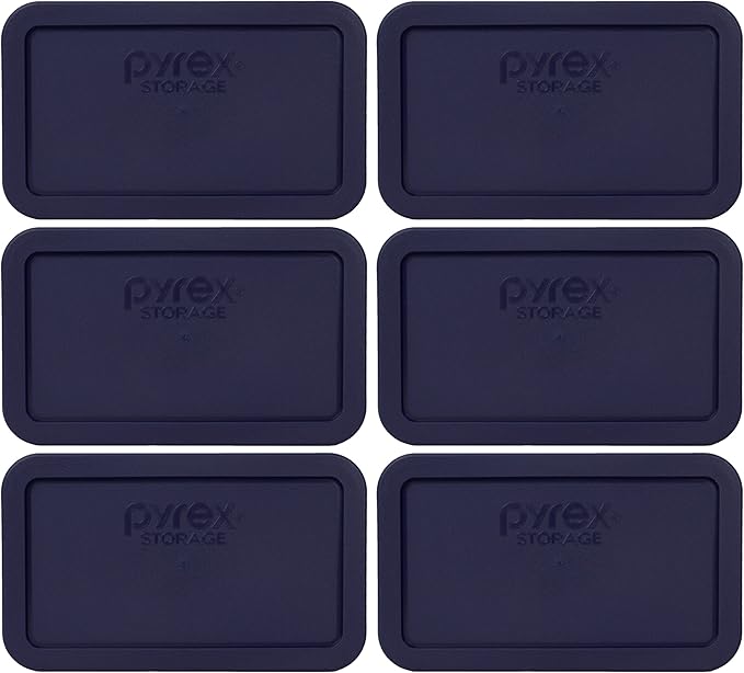 Pyrex 7214-PC 4.8 Cup Dark Blue Rectangle Plastic Food Storage Lid - 6 Pack Made in the USA