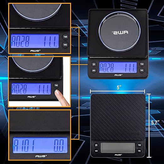 American Weigh Scales Barista SeriesMultifunctional Digital Kitchen Coffee Scale Bright Back-lit LCD3000 G x 0.1 G