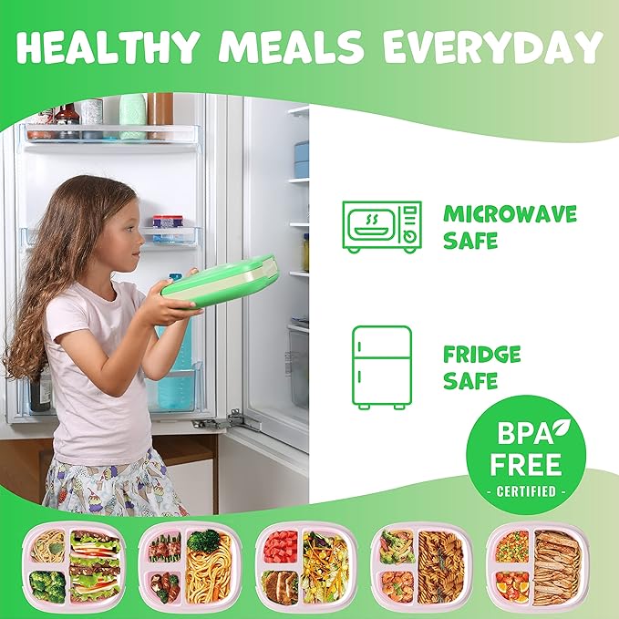 Umami All-in-1 Bento Box for Kids, Ice-pack & Utensils Included, 100% Leakproof & BPA free, Parents' favorite Lunch Box Kids (Green, 27 oz)