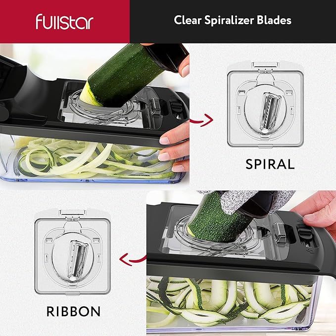Fullstar Vegetable Chopper and Spiralizer - Food Chopper with Container, Fruit Slicer, Kitchen Gadgets & Accessories, Home Essentials (4 in 1, Clear)