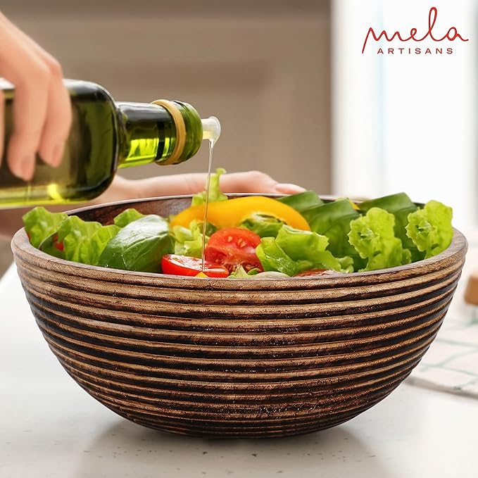Mela Artisans 12'' Wooden Fruit Bowl, Large Serving Bowl for Salads, Cereals, Snacks & Mixing | Decorative Bowls for Kitchen | Darma Valley Collection
