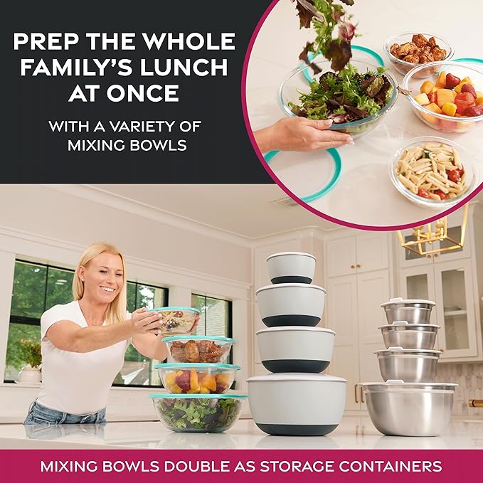 FineDine Stainless Steel Mixing Bowls Set with Lids, Home Kitchen Cooking Essentials Household Must Haves for Baking, 5 Pieces