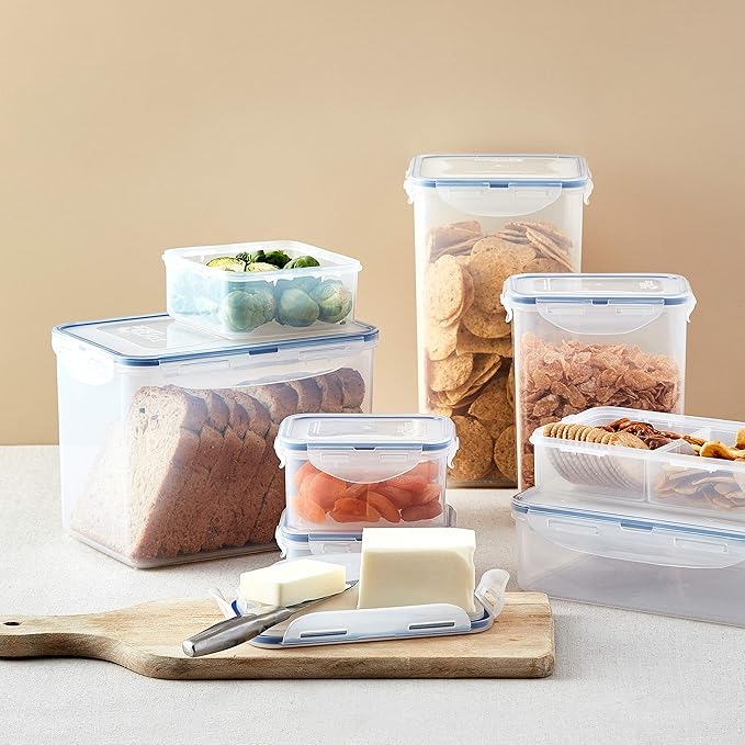 LocknLock Easy Essentials Airtight Rectangular Tall Food Storage Container 7.61 Cup, 4 Piece, Clear
