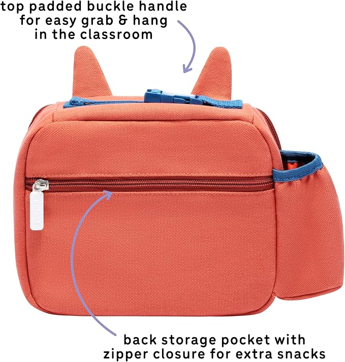 Toddler Lunch Bag for Girls and Boys, Lunch Box for Kids Ages 2–5, Fully Insulated with Padded Handle, Storage Pocket and Water Bottle Pocket, Lightweight, Easy to Clean, BPA-Free - Fox