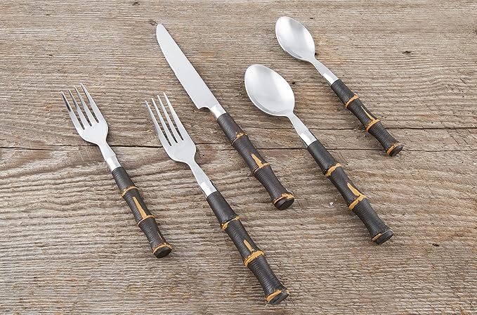 CAMBRIDGE Dark 20-Piece Bamboo-Style Flatware Service