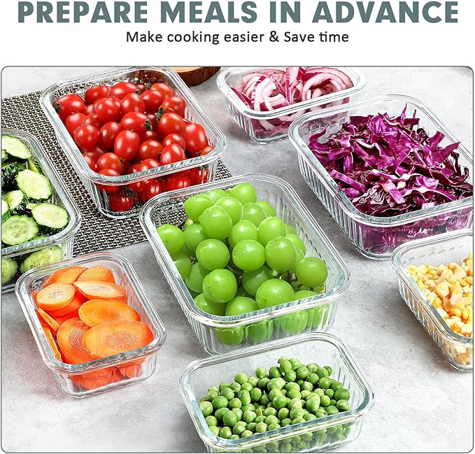 10 Packs Glass Food Storage Containers Set, Glass Meal Prep Containers with Lids, Airtight Lunch Containers, Microwave, Oven, Freezer and Dishwasher Safe, White