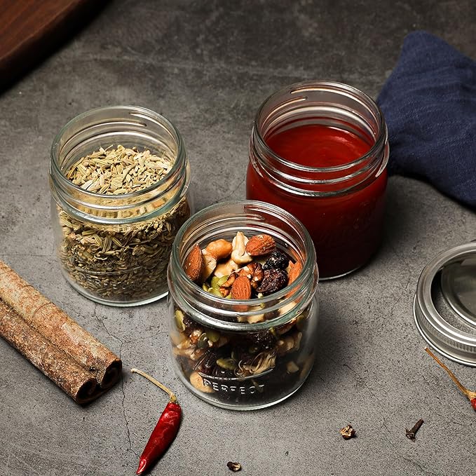 24 Pack 8 oz Mason Jars with Regular Lids - Mini Glass Clear Mason Jars, Small Half Pint Canning Jars with Airtight Lids for Jam, Honey, Baby Foods, Overnight Oats, Party Favors