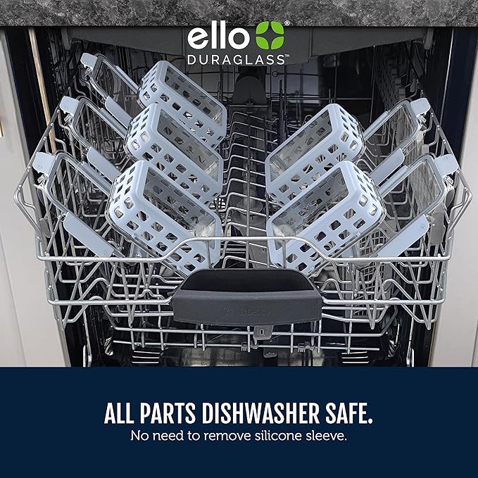 Ello Duraglass 3.4 Cup Meal Prep Sets 10Pc, 5 Pack Set- Glass Food Storage Container with Silicone Sleeve and Airtight BPA-Free Plastic Lids, Dishwasher, Microwave, and Freezer Safe, Halogen Blue