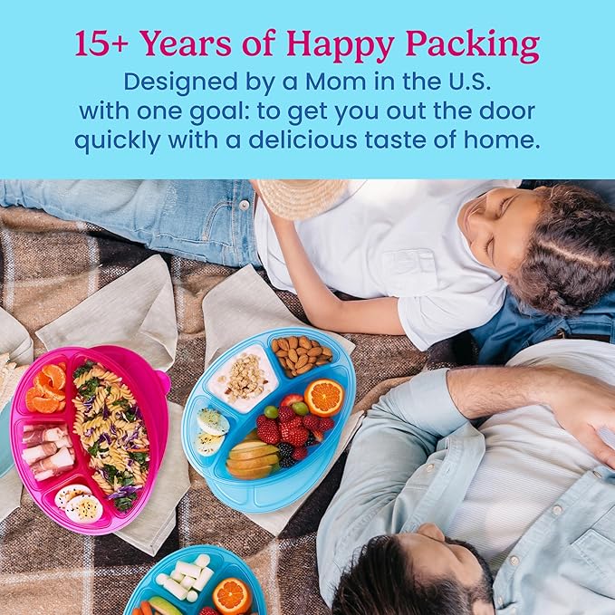 Bentgo Easyboxes 4-Compartment Oval Containers - Patented Design 8-Piece Set; 4 Trays & 4 Fitted Lids Seal in Freshness; Reusable Food Storage & Meal Prep BPA-Free Containers (Jewel Brights)