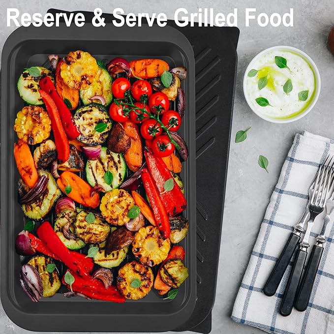 Deep Grilling Prep and Serve Trays with lid, BBQ Tray for Marinating Raw and Cooked Food, Diswasher Safe Nesting Trays Black in Red