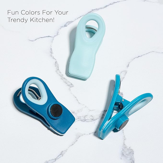 COOK WITH COLOR Bag Clips with Magnet- Food Clips, Chip Clips, Bag Clips for Food Storage with Airtight Seal Grip for Bread Bags, Snack Bags and Food Bags (Bright Blue, Pack of 10)