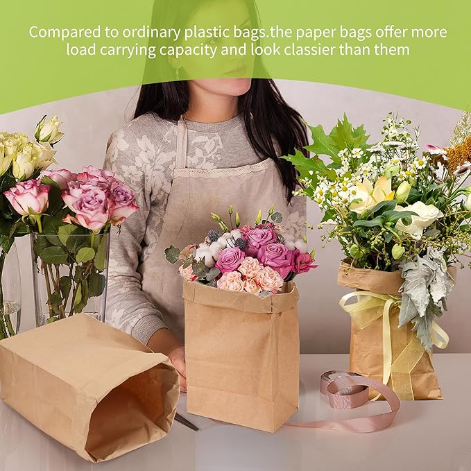 12 Lb Brown Kraft Paper Bags 60 Pcs Bulk, 7.1" x 4.3" x 12.6" light duty Paper Grocery Bags paper Lunch Bag Sandwich Bag for Small Lunches, Household, Bakery, Shopping and Restaurant, Takeout