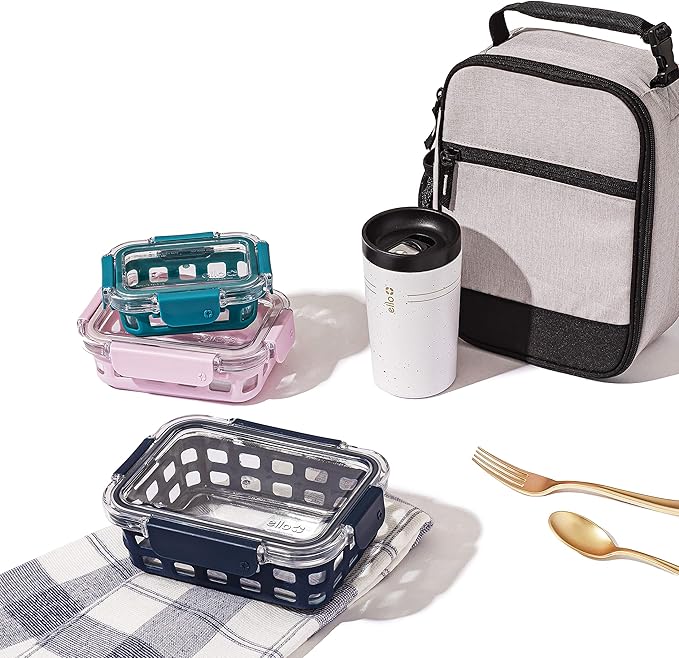 Ello Duraglass Mixed Meal Prep Sets Leak-Proof Glass Food Storage Containers with Silicone Sleeves and Airtight BPA-Free Lids, Dishwasher, Microwave, and Freezer Safe