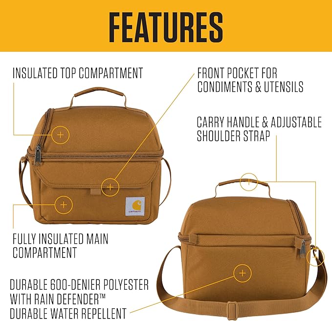 Carhartt 12 Can Two Compartment Lunch Box | Durable, Fully-Insulated Lunch Bag for Women & Men, Large Lunchbox (Port)