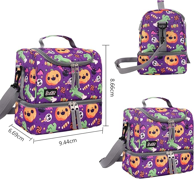 Tilami Lunch Bags Insulated Adjustable Strap Zipper, Water-Resistant Cooler Bags, Bento Bags for Kids Toddlers, Halloween Purple