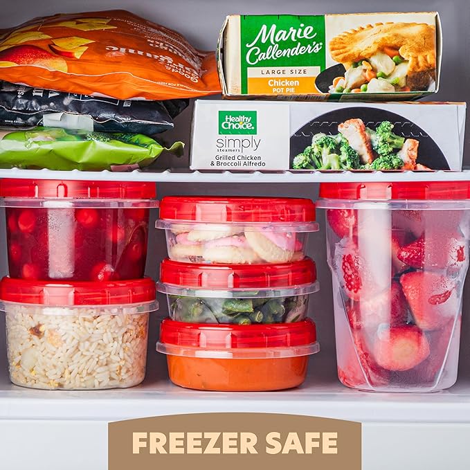 PLASTICPRO 24 Pack Twist Top Containers Assorted Sizes Plastic Food Storage Containers with Red Twist on Lids Stackable Reusable