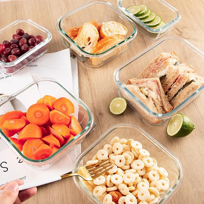 C CREST 12 Pack Airtight Glass Containers for Fresh and Tasty Food Storage, Multi-Size for Efficient Kitchen Storage