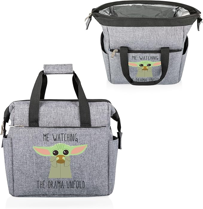 PICNIC TIME Star Wars Mandalorian Grogu On The Go Lunch Bag, Soft Cooler Lunch Box, Insulated Lunch Bag, (Heathered Gray)
