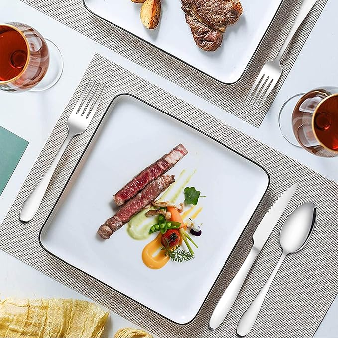 LIANYU 24-Piece Silverware Set with Steak Knives, Stainless Steel Flatware Cutlery Set for 4, Fork Spoon Knife Eating Utensils Tableware, Dishwasher Safe