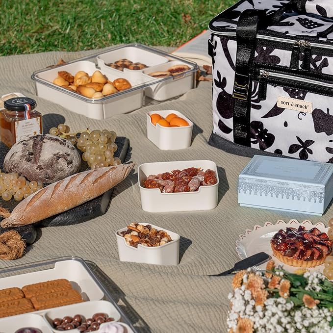 Sort & Snack 10 in 1 Large Snackle Box Container, Dishwasher safe snackle box, Customizable Snack Box, Veggie Tray with Lid, Divided Serving Tray with Lid, Travel Snack Container, Snack Organizer