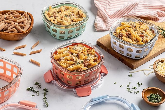 Ello Duraglass Mixed Meal Prep Sets Leak-Proof Glass Food Storage Containers with Silicone Sleeves and Airtight BPA-Free Lids, Dishwasher, Microwave, and Freezer Safe