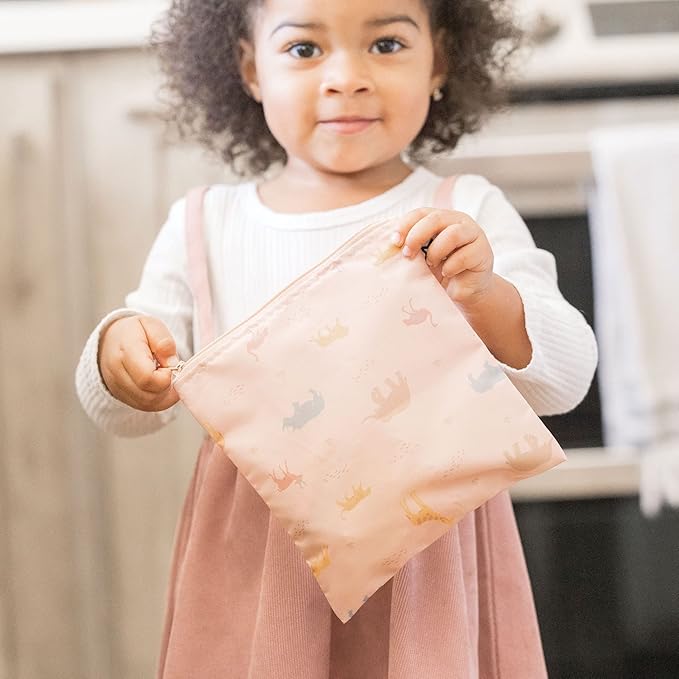 Tiny Twinkle 3 Pack Reusable Snack Bags - Machine Washable, PFAS, PVC, BPA, Phthalate-Free Reusable Baby and Toddler Food Safe Snack Bags (Blue Floral)