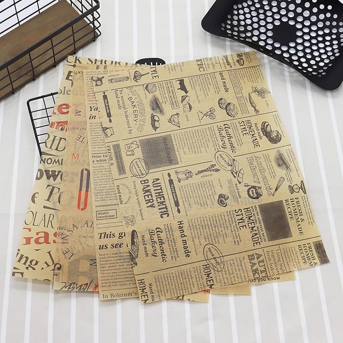 Grease Proof Liners 13.8" x 9.8" Deli Wrap 200 Pack. Best Kraft Food Wrapping Paper Sheets for Picnic, Festival, Fair or BBQ. Perfect Liner for Tray, Basket or Boat (Kraft Bake)
