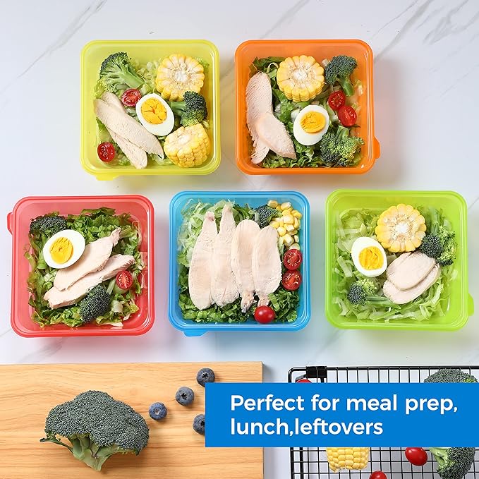 [30 Pack Plastic Food Storage Containers with Lids Bento Box Food Meal Prep Containers Reusable BPA Free Lunch Containers (22oz, Square Freezer Plastic Container for Food) for 3+ years old