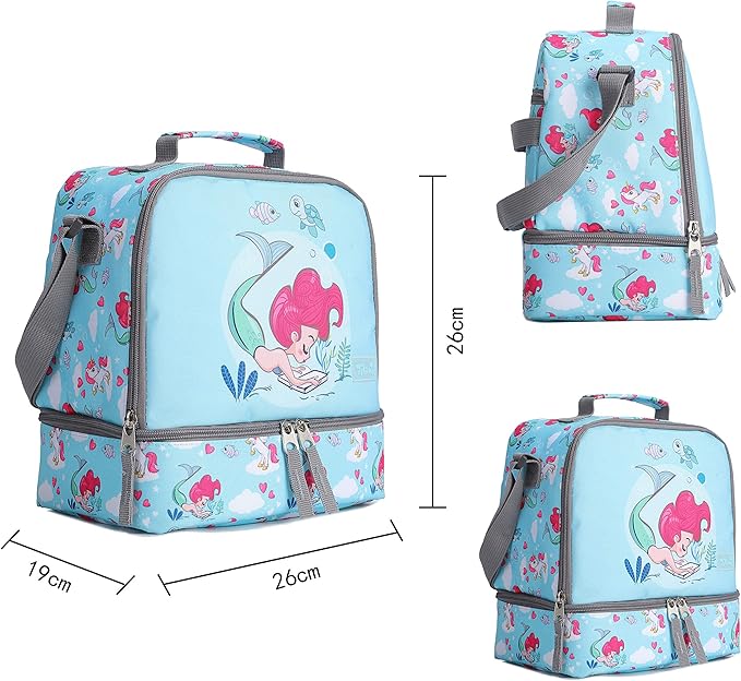 Tilami Lunch Bags Insulated Adjustable Strap Zipper, Two Compartments Cooler Bags, Bento Bags for Kids Toddlers (Mermaid)