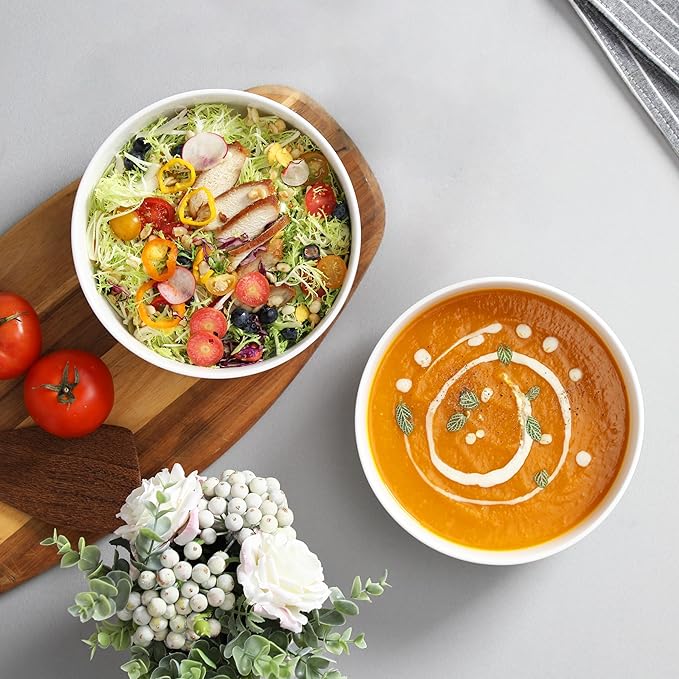 MALACASA Large Serving Bowls - 60 OZ (8") Salad Bowls Set of 2, White Mixing Bowls for Kitchen, Soup, Pasta and Dinner, Large Salad Bowls Set, Dishwasher & Oven Safe, Series REGULAR